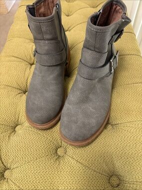 boc Gray Buckle Strap Ankle Boots
